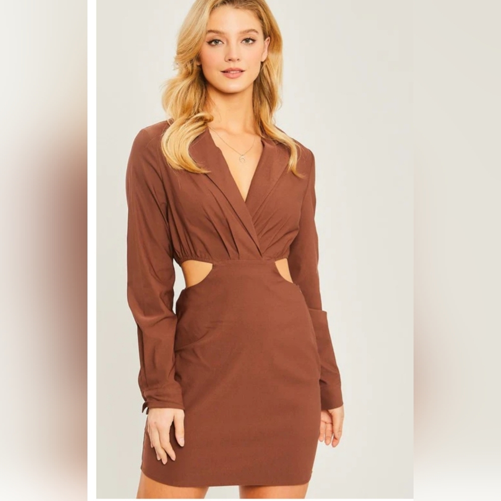 L.N.C Brown Long-Sleeve Dress